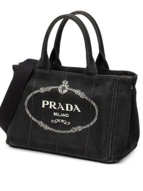Prada Black Canapa Logo-Print Tote with Detachable Strap